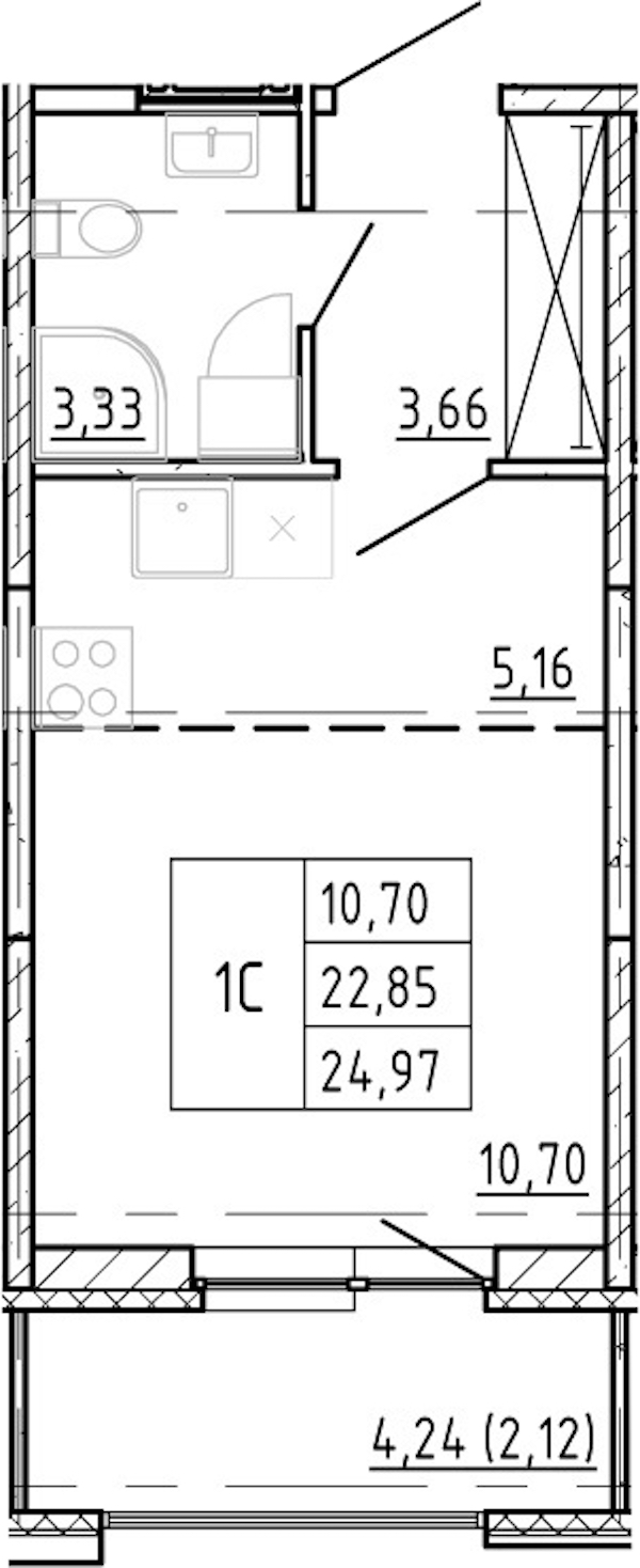 Квартира студия 22.85 м², 8/12 эт., ЖК «Полис Новоселье»
